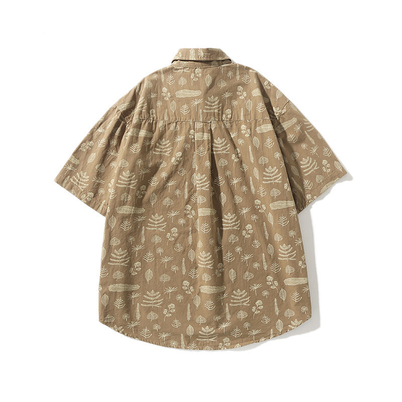 Plant and flower print long sleeve shirt