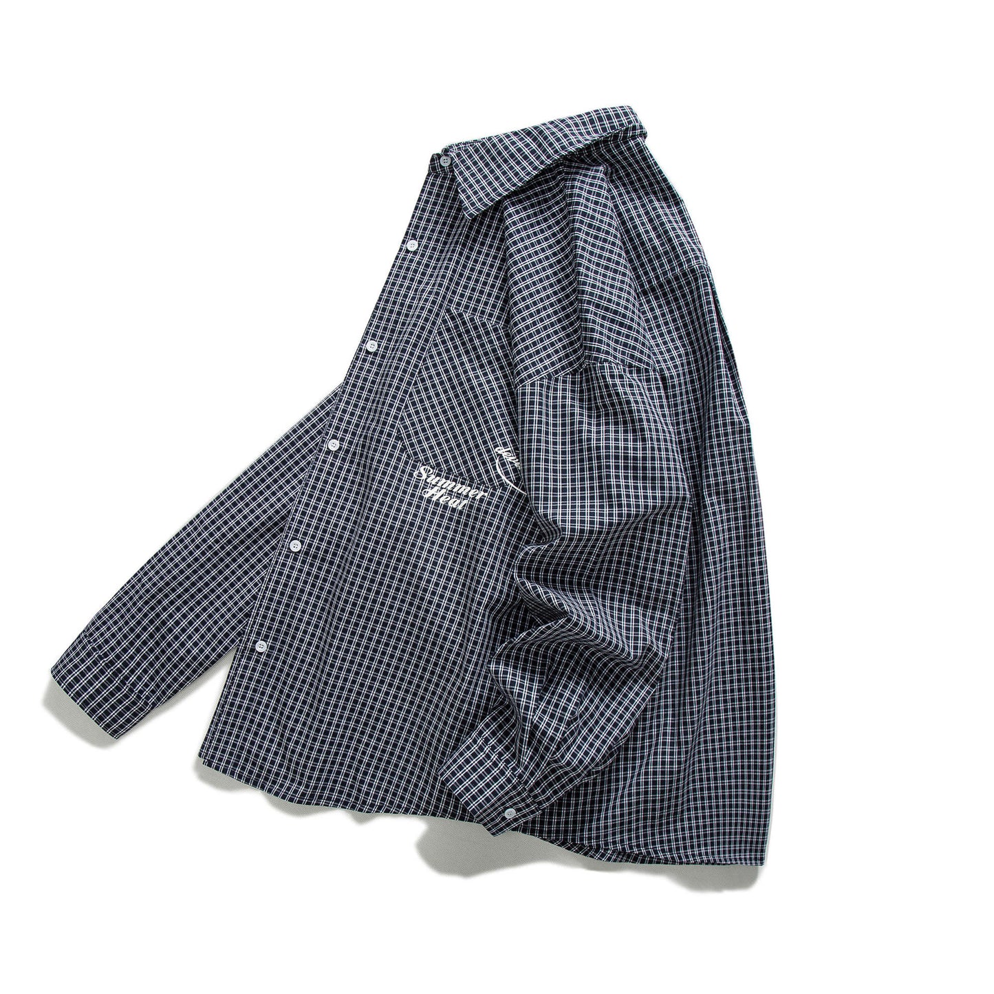 Classic navy check long-sleeved shirt