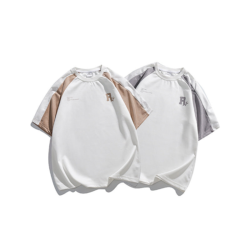 スエード切り替えカジュアル半袖Tシャツ