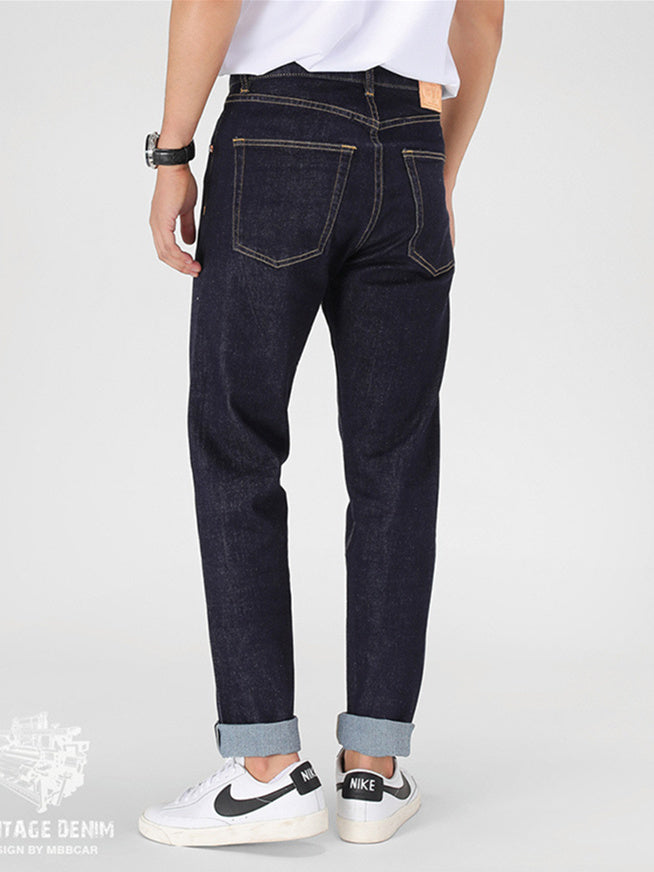11oz red ear washed denim pants with embroidery