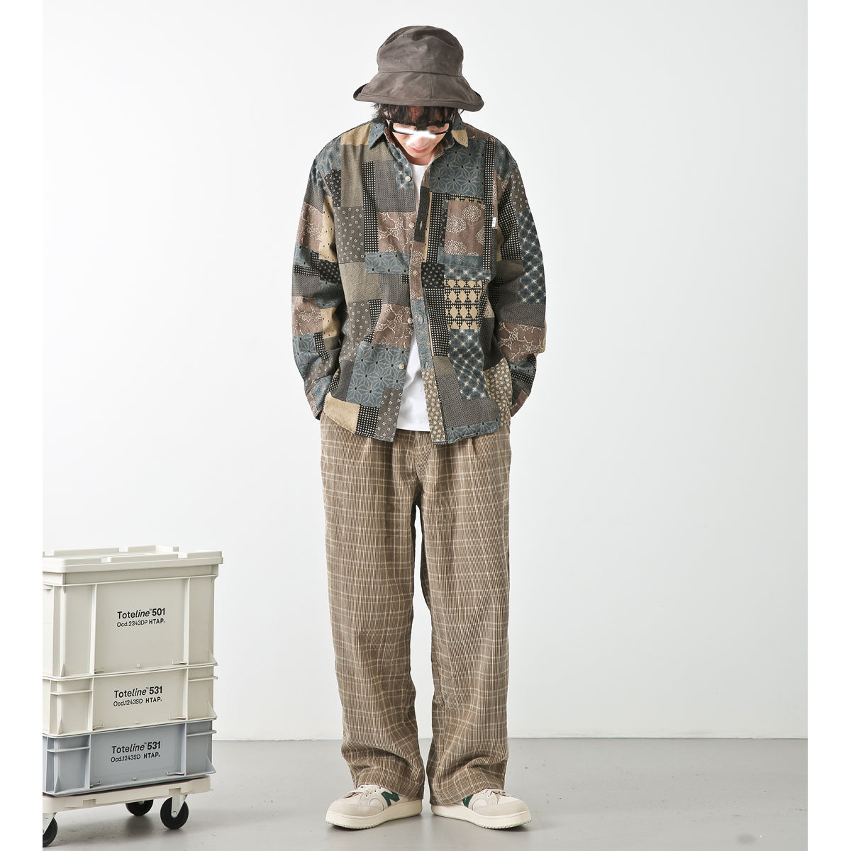 Reconstruction Yarn-dyed boro patchwork shirt