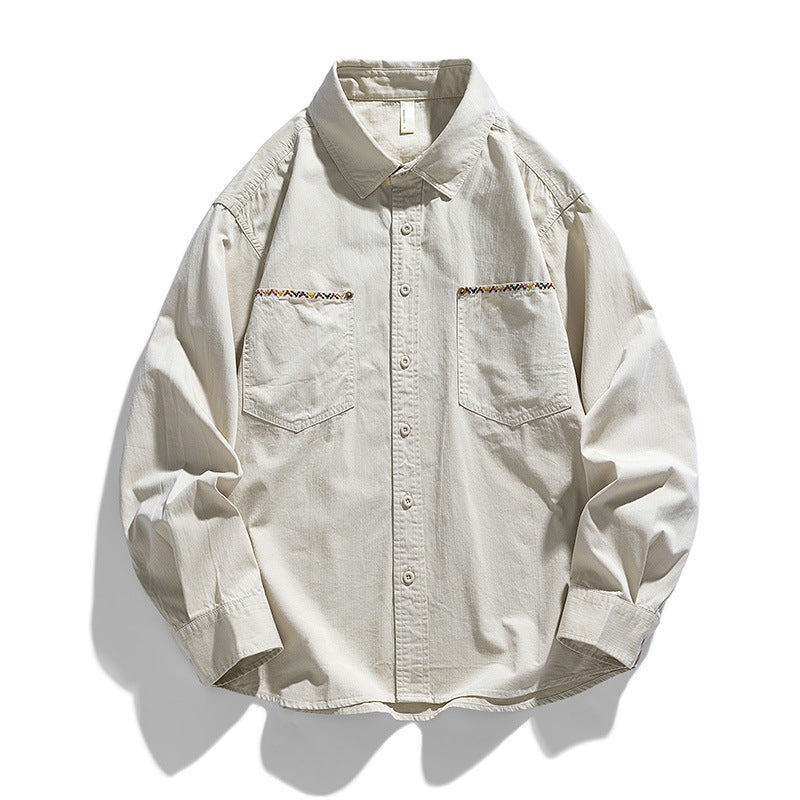 Embroidered plain cotton long-sleeved shirt