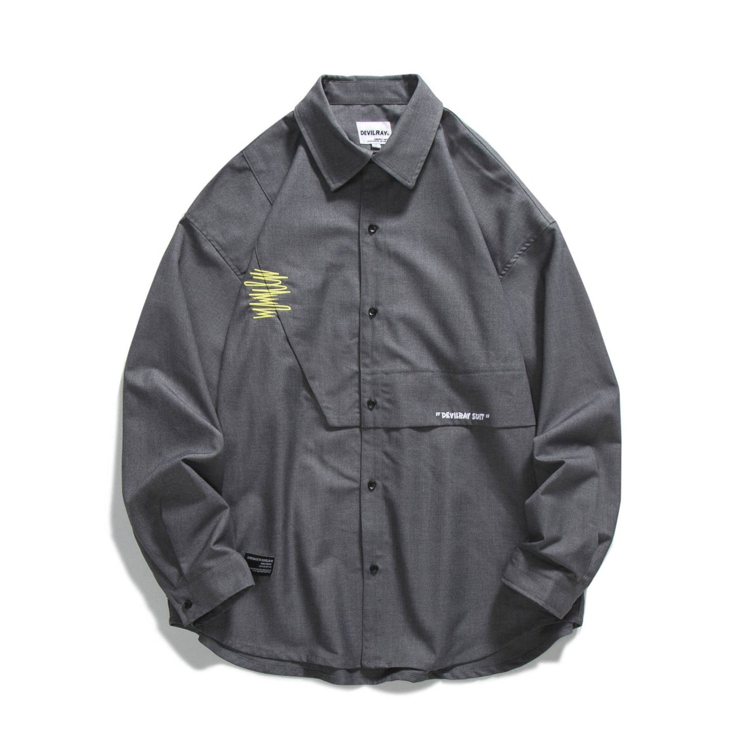 Retro embroidered plain gray long-sleeved shirt