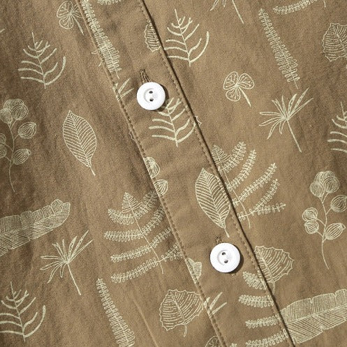 Plant and flower print long sleeve shirt