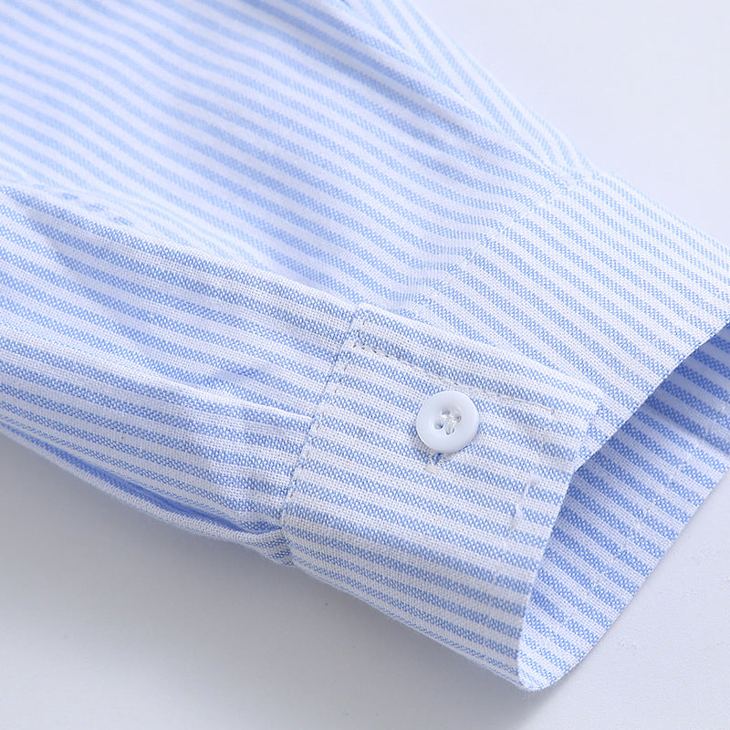 3D pocket switching striped shirt