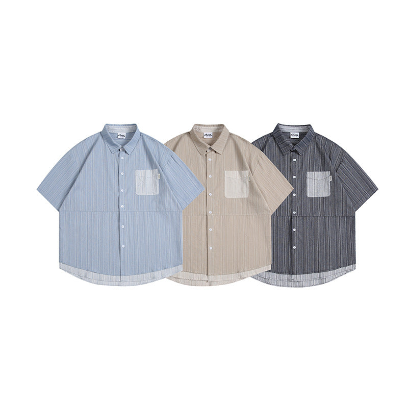 Fake layered pocket short sleeve shirt