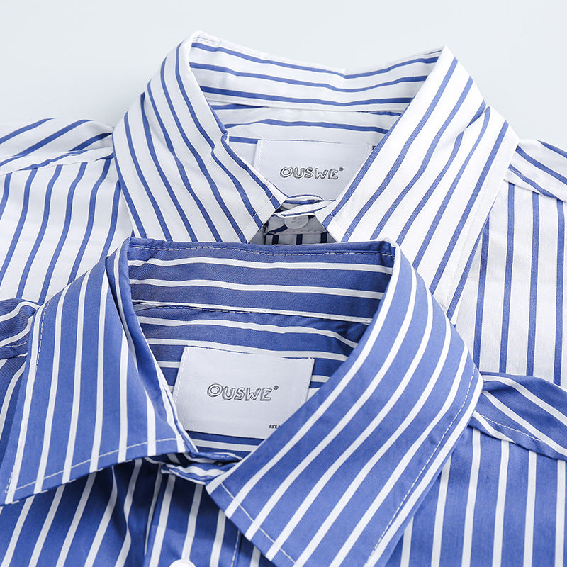 Striped long-sleeve shirt with button pockets