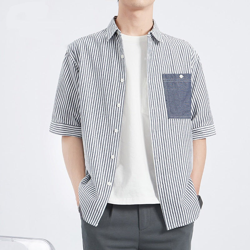 Luxurious striped short sleeve work shirt