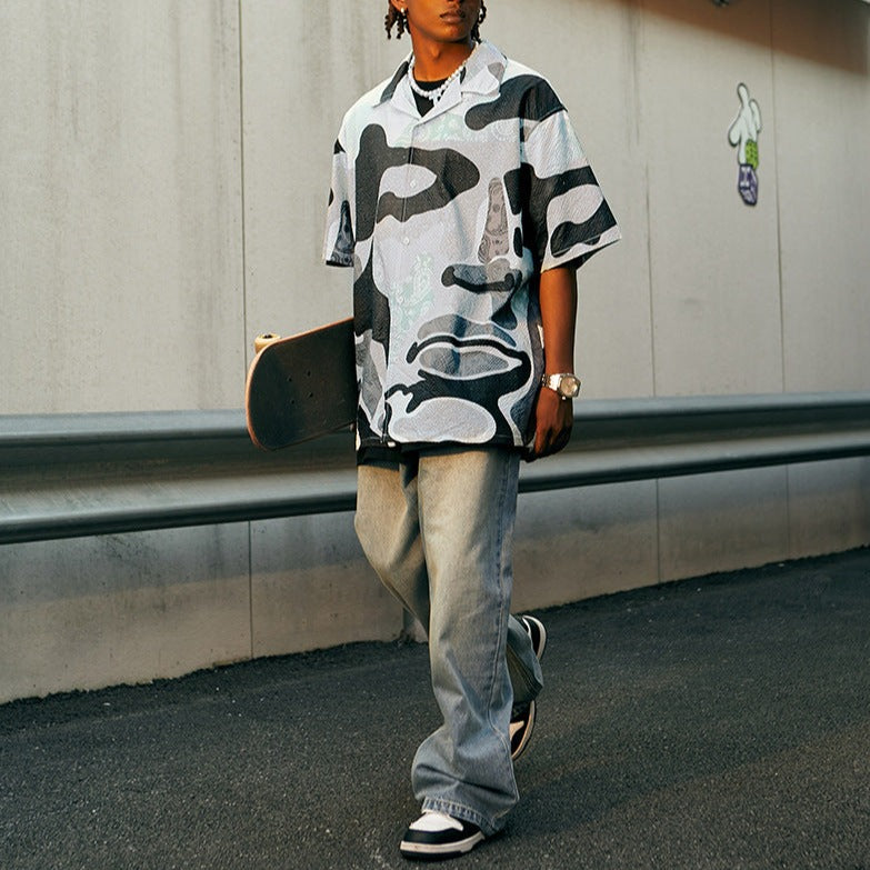 Camouflage cashew print Cuban collar shirt