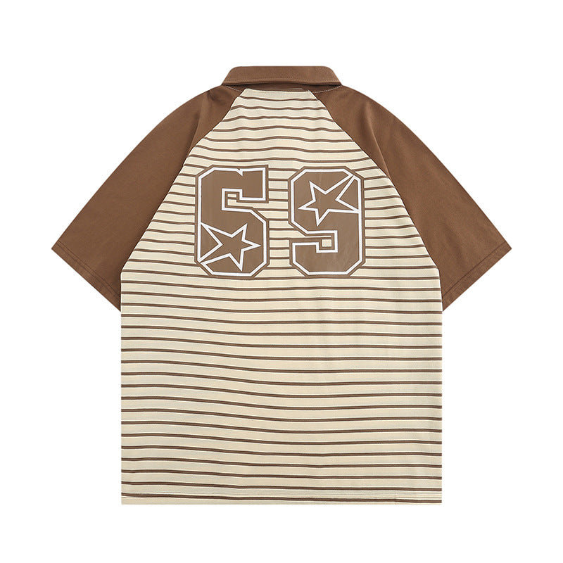 Retro color-striped polo shirt