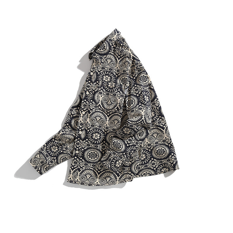 Ethnic-style all-over print cotton work shirt