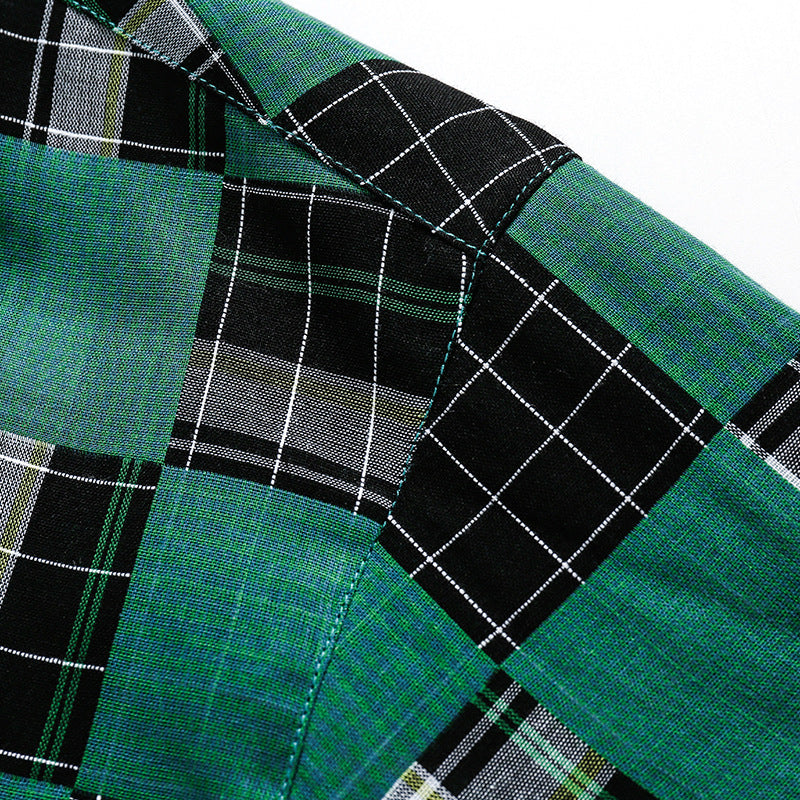 Green Plaid Letter Print Shirt