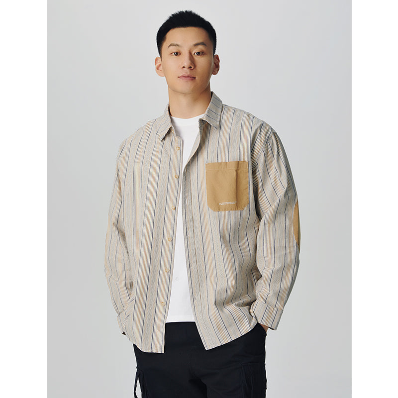 Color scheme patch multi-stripe work shirt