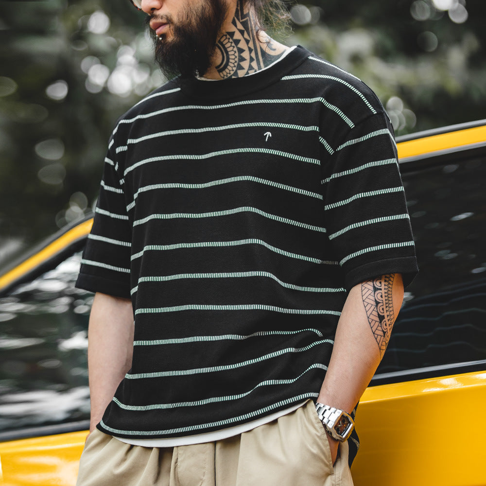 American casual thin striped knit T-shirt