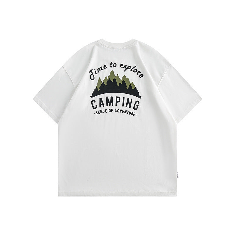 Mountain print loose short sleeve T-shirt