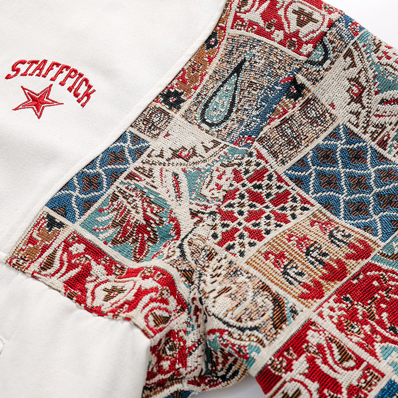 Ethnic jacquard switching track jacket
