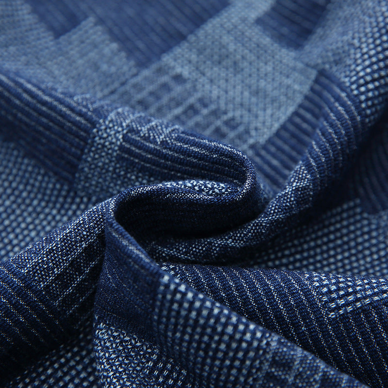 Jacquard woven patchwork denim jacket