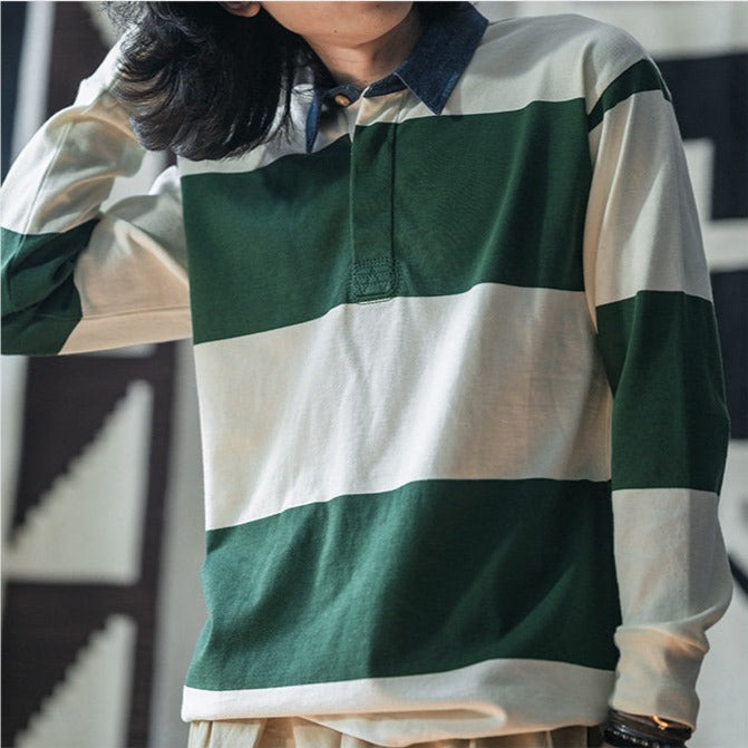 Color scheme switching multi-border polo shirt 3 colors available