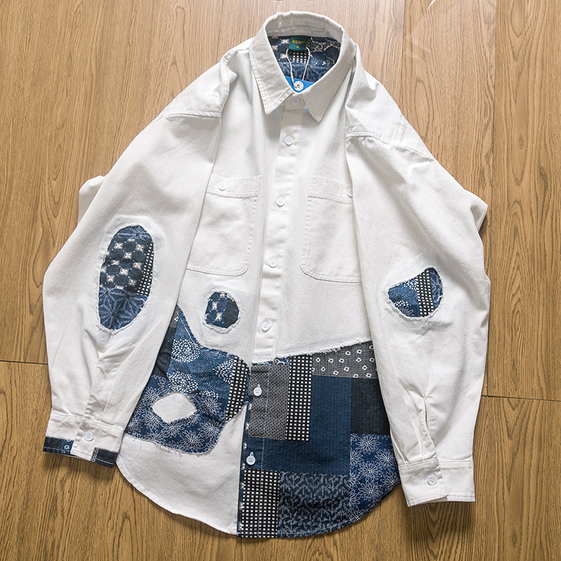Ethnic-style white long-sleeved shirt