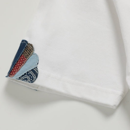 Indigo dyed & vintage BORO patchwork short-sleeved T-shirt