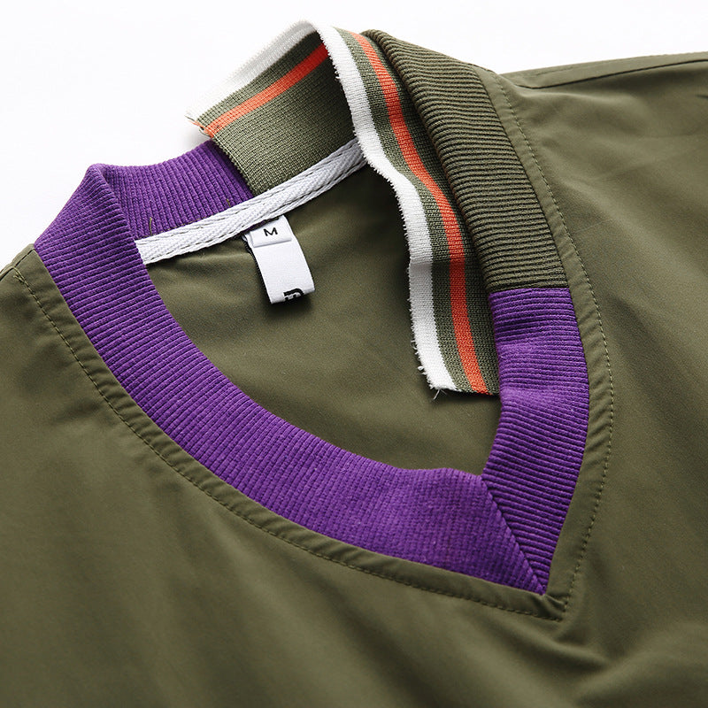 Panel collar waist drawstring T-shirt