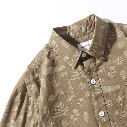 Plant and flower print long sleeve shirt