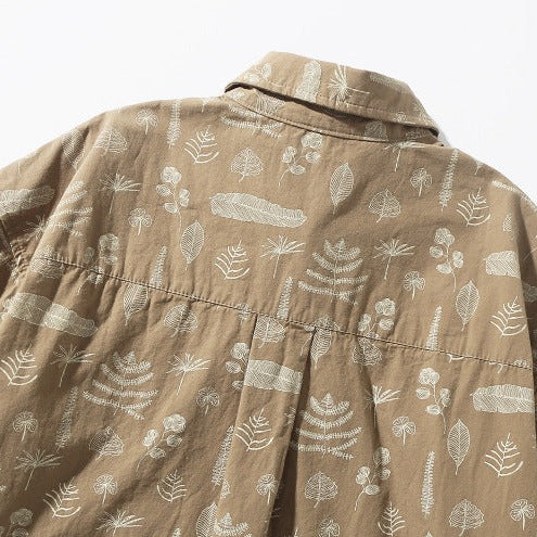 Plant and flower print long sleeve shirt
