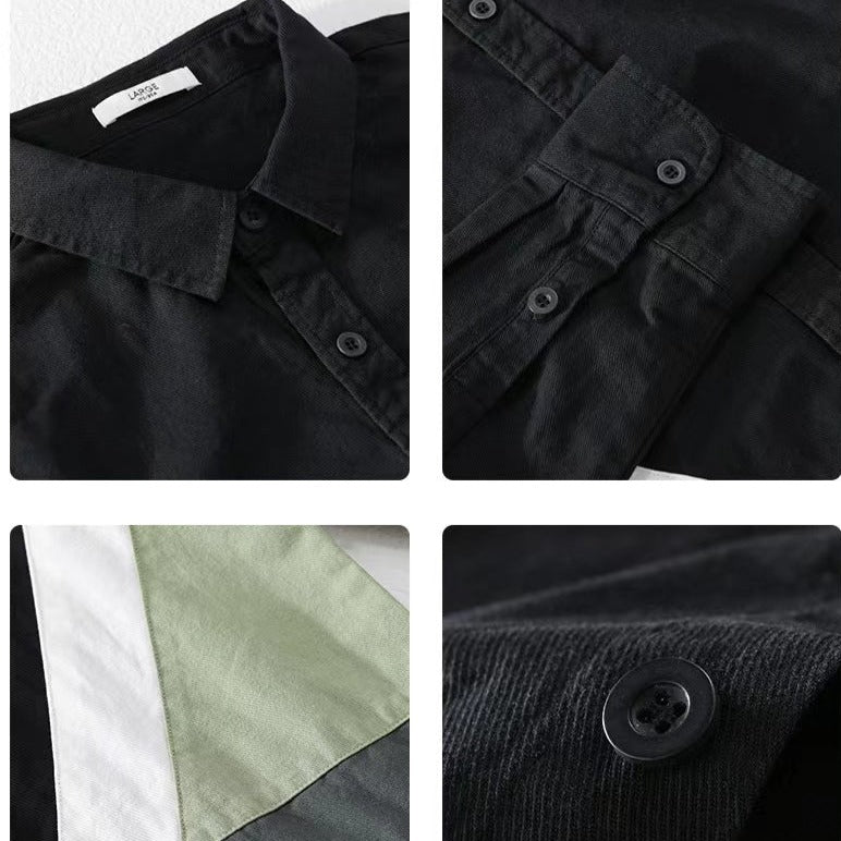 Easy-to-match color-block long-sleeved shirt