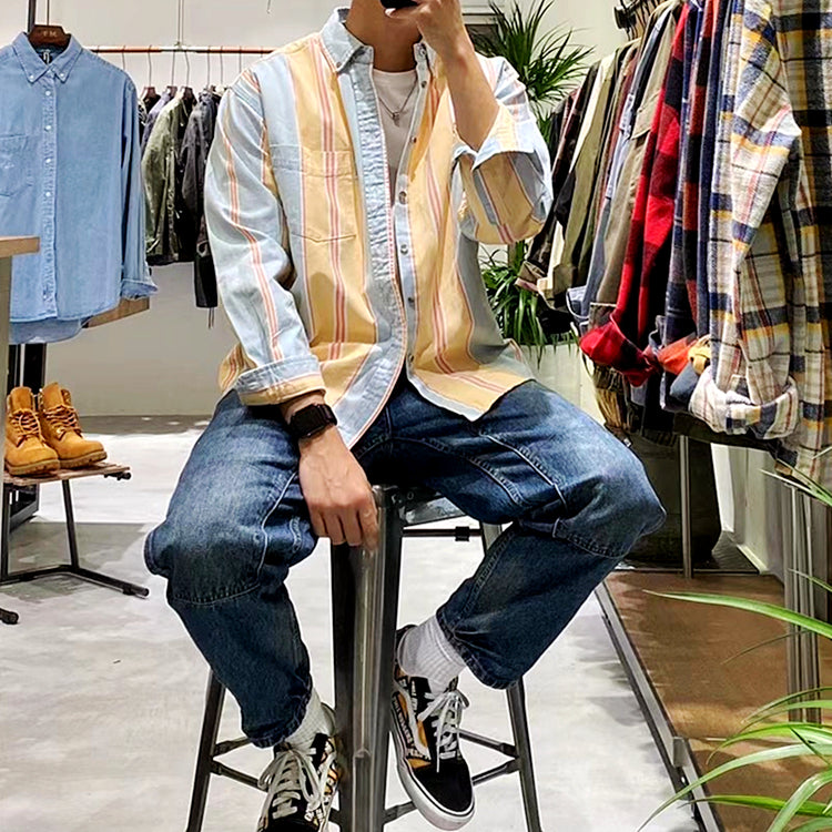 Colorful striped cotton denim shirt