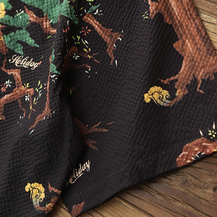 Black Vintage Loose Hawaiian Beach Shirt