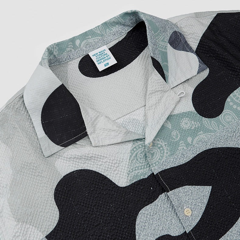 Camouflage cashew print Cuban collar shirt