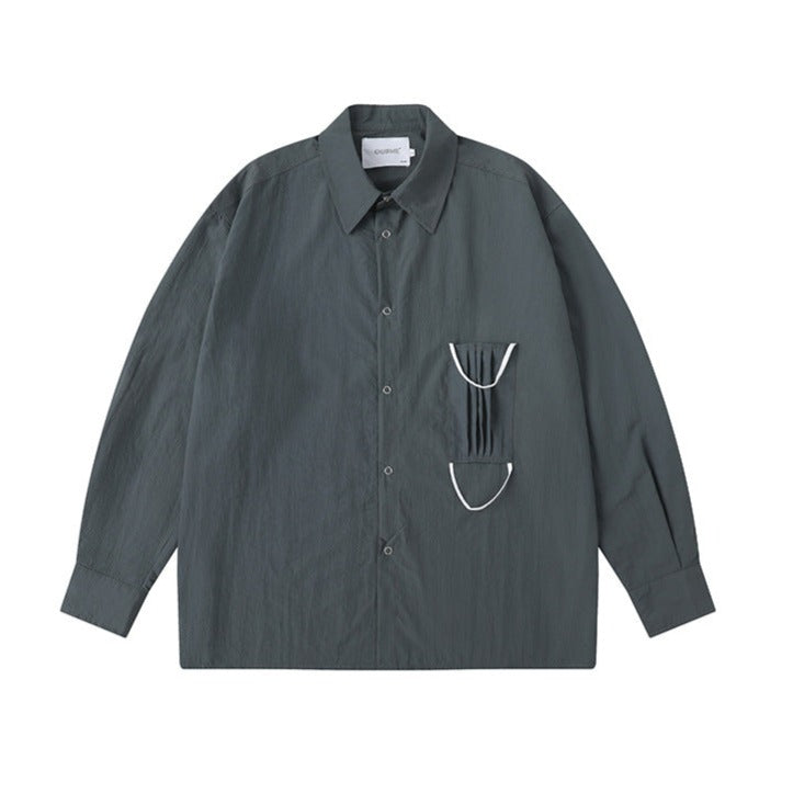 Fashionable plain long-sleeved shirt with pocket