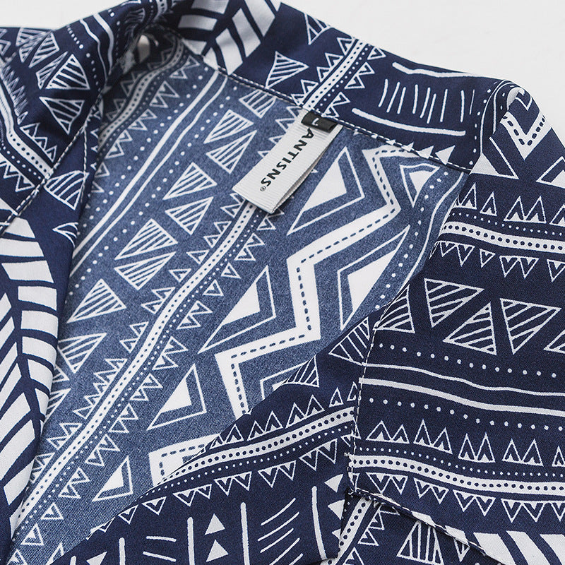 Ethnic pattern Cuban shirt 2 colors