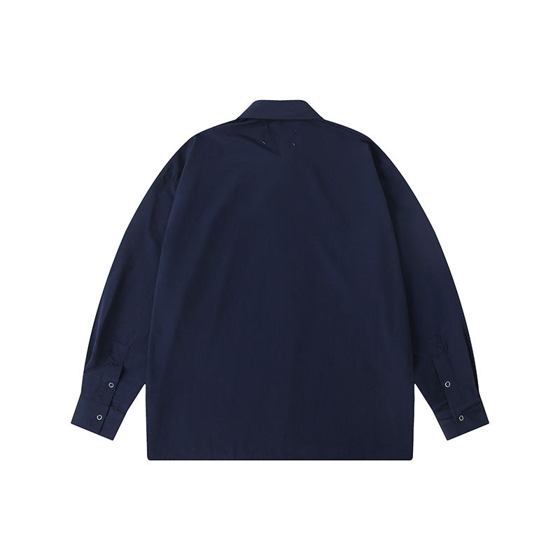 Fashionable plain long-sleeved shirt with pocket