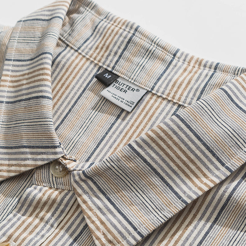 Color scheme patch multi-stripe work shirt