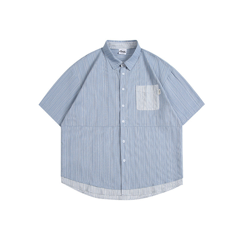 Fake layered pocket short sleeve shirt