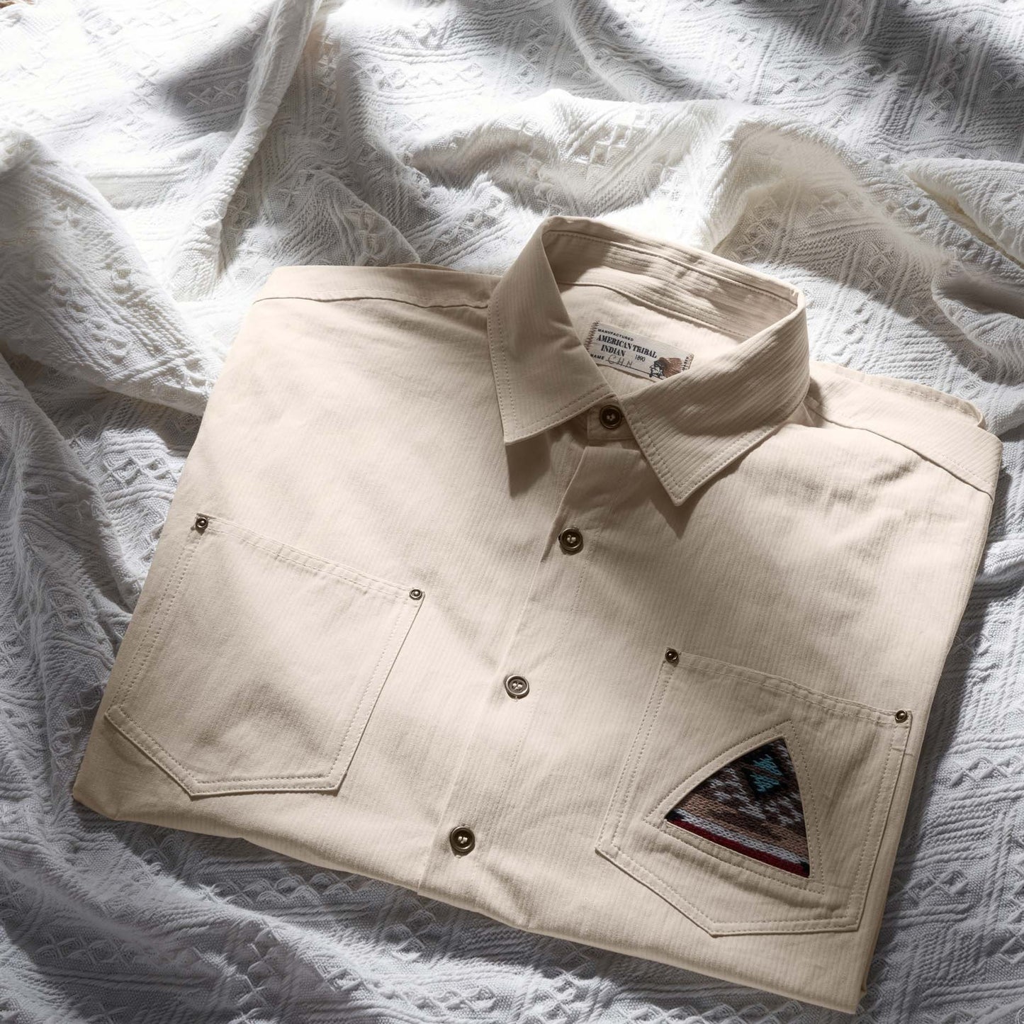 Retro American Indian Totem Stitch Pocket Long Sleeve Shirt