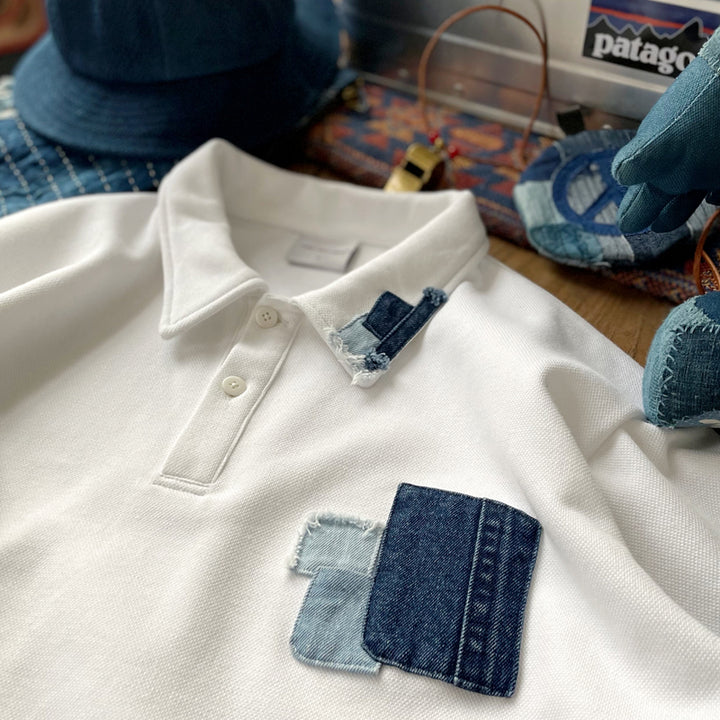 denim patch polo shirt