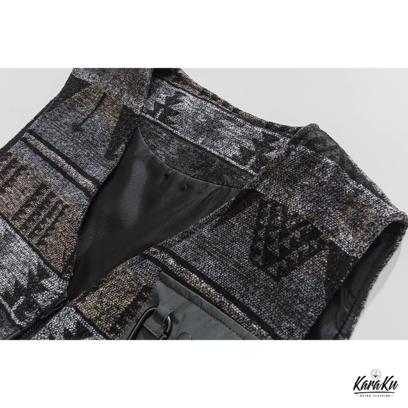 NAVAJO geometric pattern wool blend fishing vest