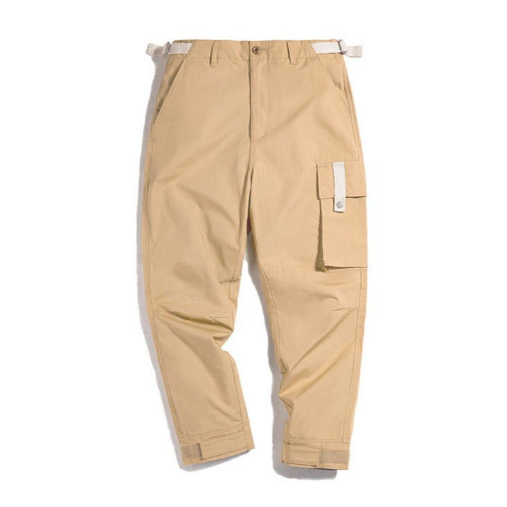 Cotton slacks with hem magic tape belt