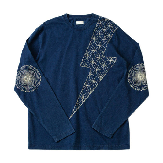「稲妻」藍染ネイビー長袖Tシャツ