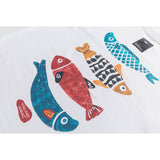 「山野の小魚」プリントコットン半袖Tシャツ