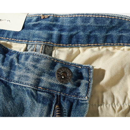 1970's　革バックル付けウォッシュ加工デニムショーツ　