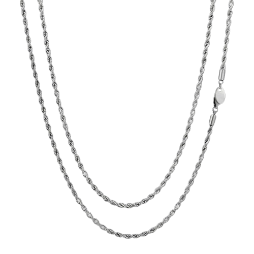 3mm ロープチェーン ネックレス ホワイトゴールド メンズ