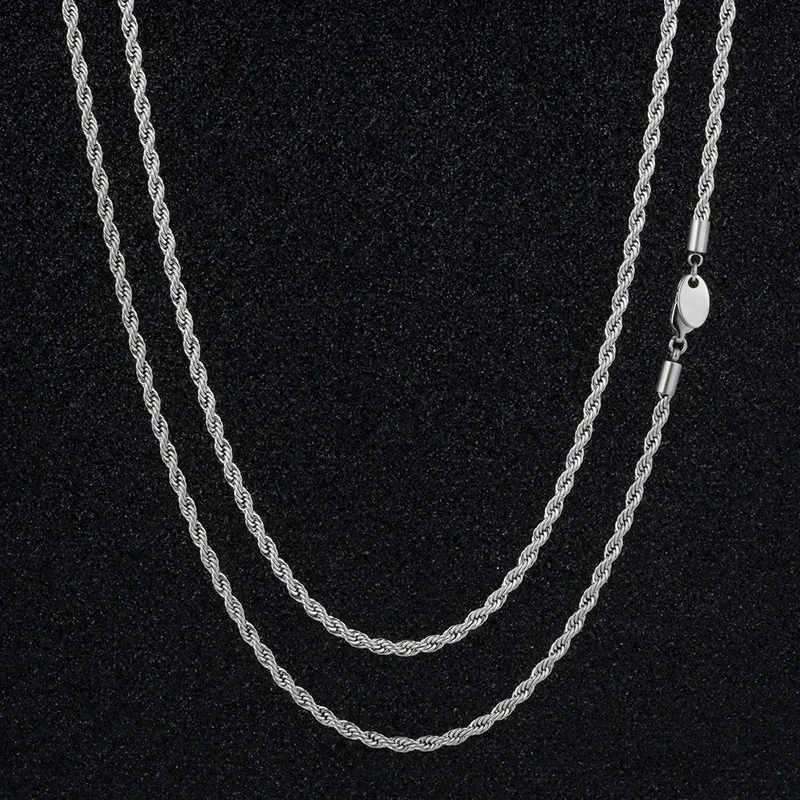 3mm ロープチェーン ネックレス ホワイトゴールド メンズ