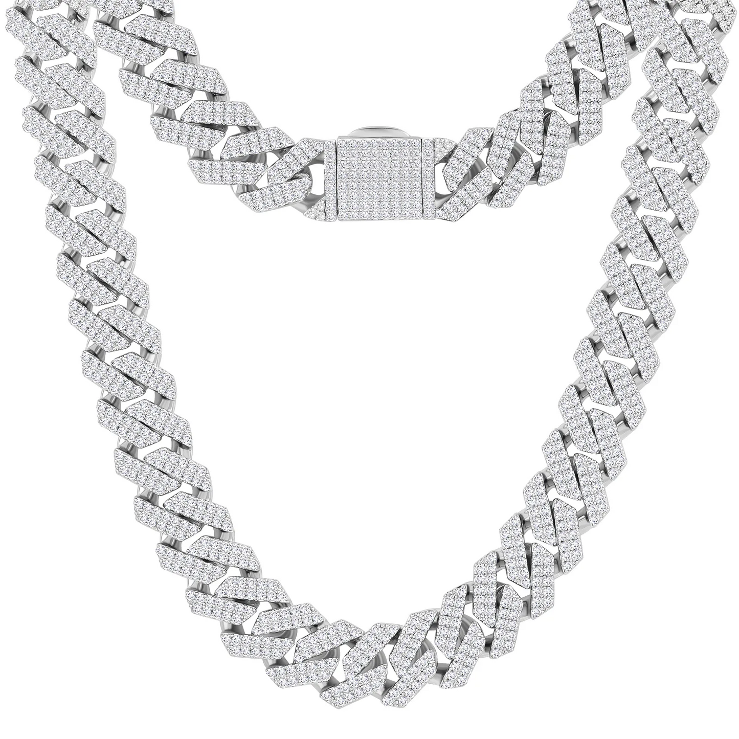 【BOX-CLASP】12mm CZダイヤ 方形 喜平ネックレス メンズ