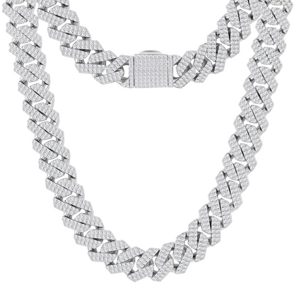 【BOX-CLASP】12mm CZダイヤ 方形 喜平ネックレス メンズ