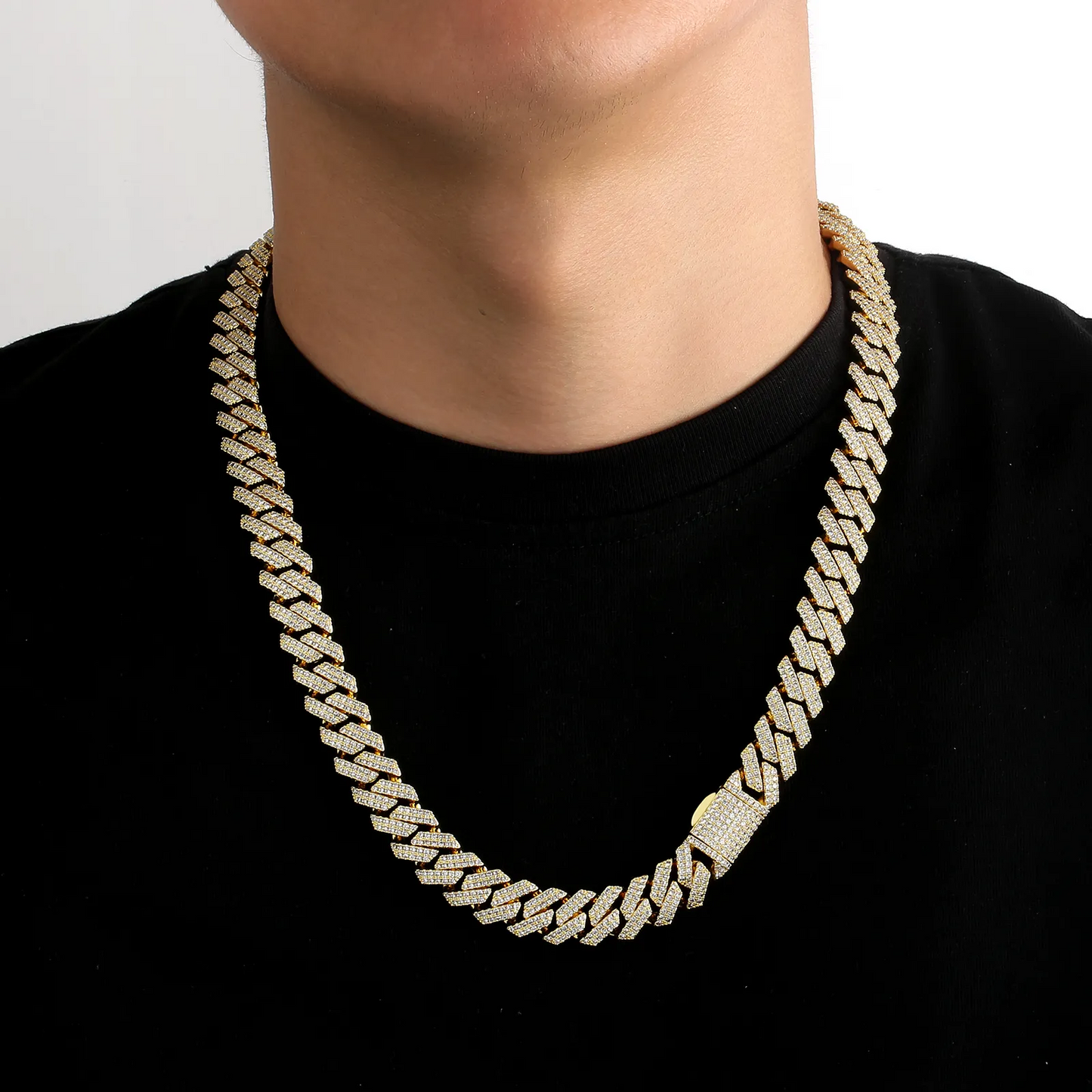【BOX-CLASP】12mm CZダイヤ 方形 喜平ネックレス メンズ