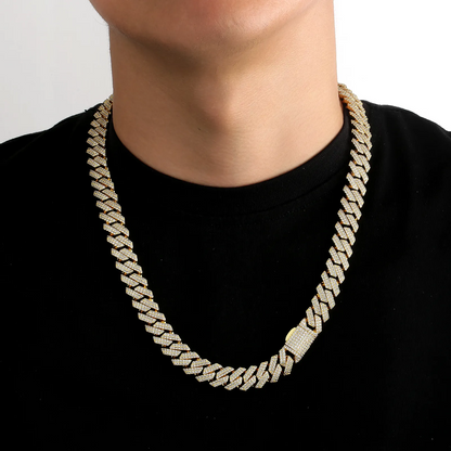 【BOX-CLASP】12mm CZダイヤ 方形 喜平ネックレス メンズ