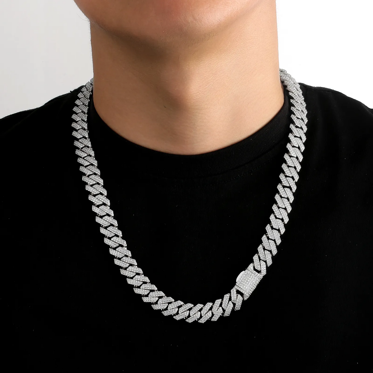 【BOX-CLASP】12mm CZダイヤ 方形 喜平ネックレス メンズ